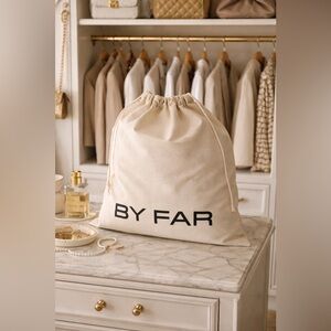BY FAR Dust Bag Large Canvas Drawstring Storage Pouch Beige Logo New Designer